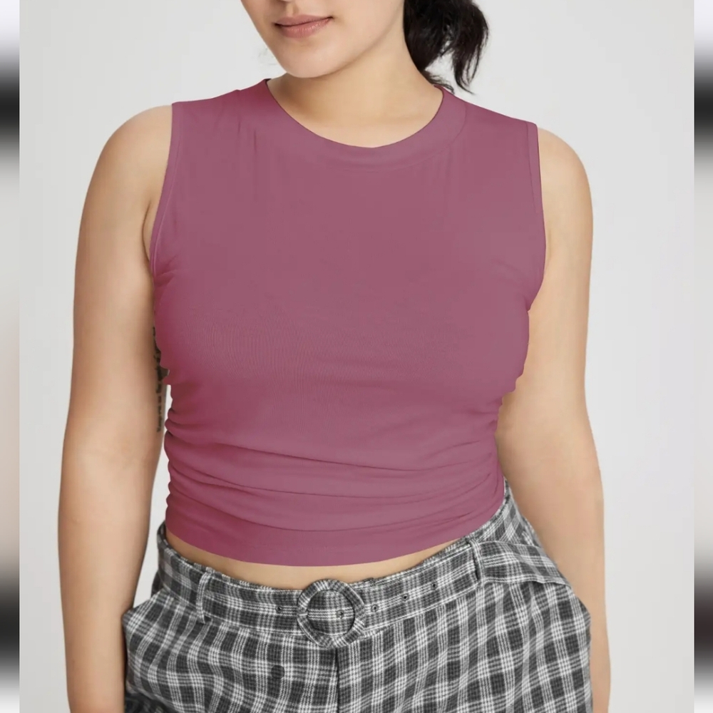 Cider Warm Pink Sleeveless Ruched Top Plus Size